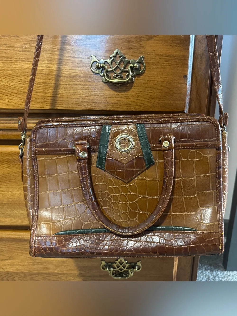 Dolce Vita Brown Croc-Texture Shoulder Bag
